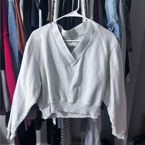 Gray V-Neck Cropped Sweatshirt